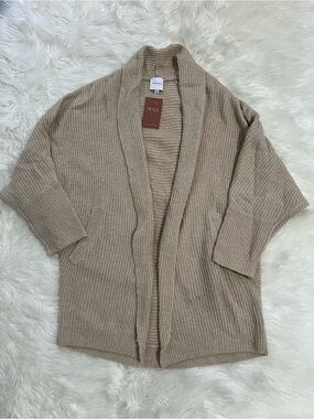 Gilli Cream Ribbed Shawl-Collar Cardigan